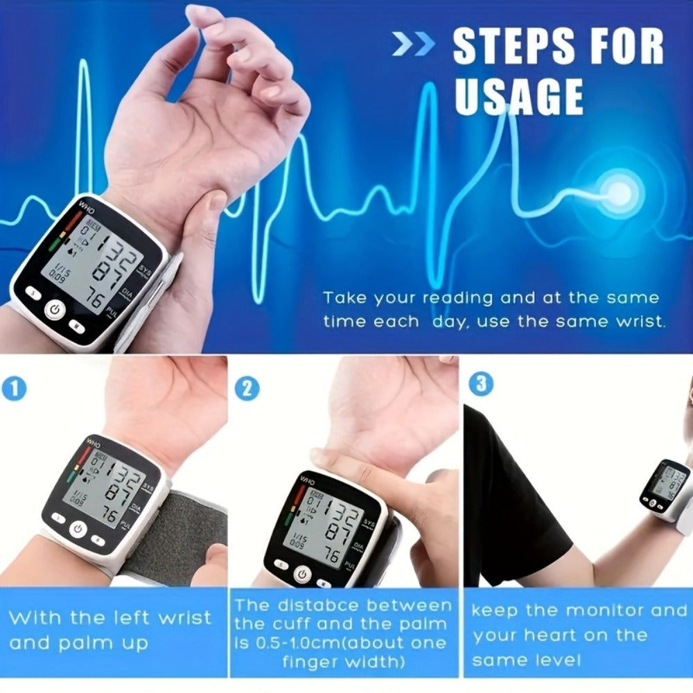 Blood Pressure Monitor Wrist & Forehead Thermometer 2-in-1 Set, Rechargeable with 2x99 Memory, Large LCD