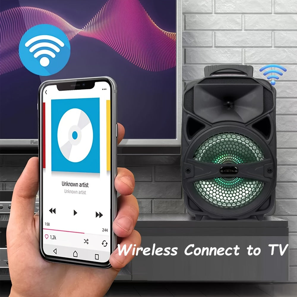 8-Inch Subwoofer Party Speaker 1000W Portable Rechargeable Wireless Bluetooth | Heavy Bass, FM Radio, LED Lights, Remote Control