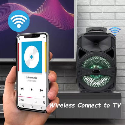 8-Inch Subwoofer Party Speaker 1000W Portable Rechargeable Wireless Bluetooth | Heavy Bass, FM Radio, LED Lights, Remote Control