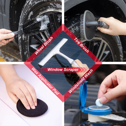 26/42-Piece Complete Car Wash & Detailing Kit – Foam Spray Gun, Portable Vacuum, Windshield Cleaner, Tire Brush