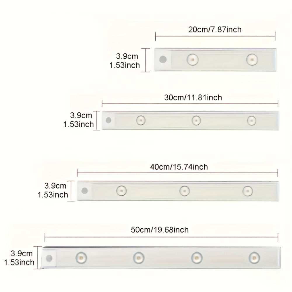 LED Sensor Strip Light USB Rechargeable – 3-Color Dimmable Motion Sensing Wireless Night Light for Kitchen, Wardrobe, Cabinet
