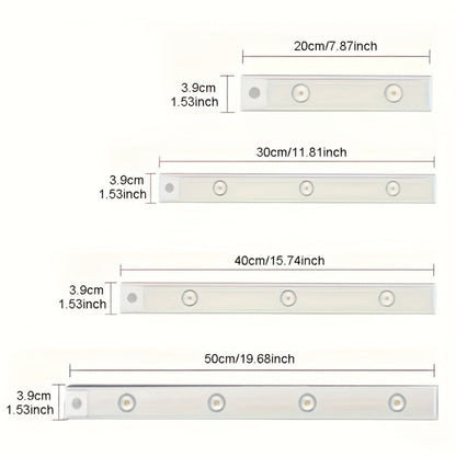 LED Sensor Strip Light USB Rechargeable – 3-Color Dimmable Motion Sensing Wireless Night Light for Kitchen, Wardrobe, Cabinet