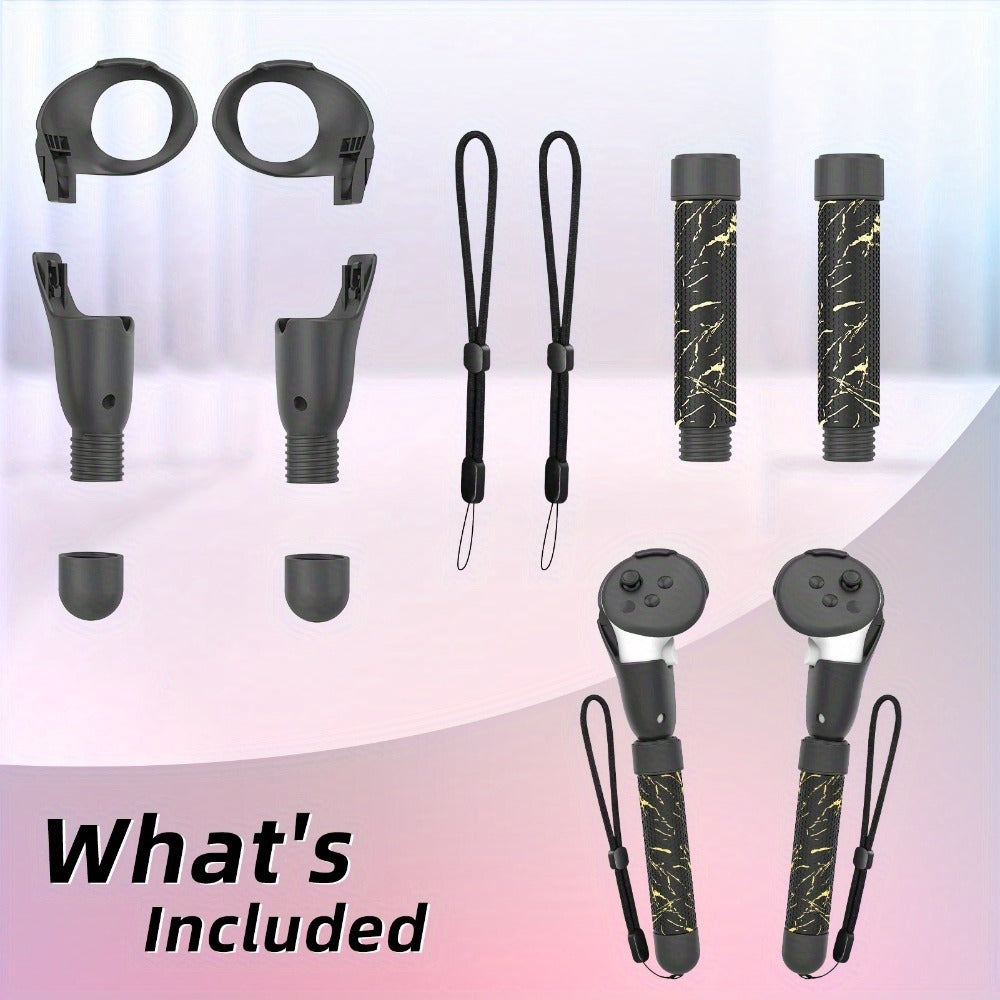 Meta Quest 3S Controller Handle Extension Grips, 3-in-1 VR Handle Attachments for Beat Saber, Golf+