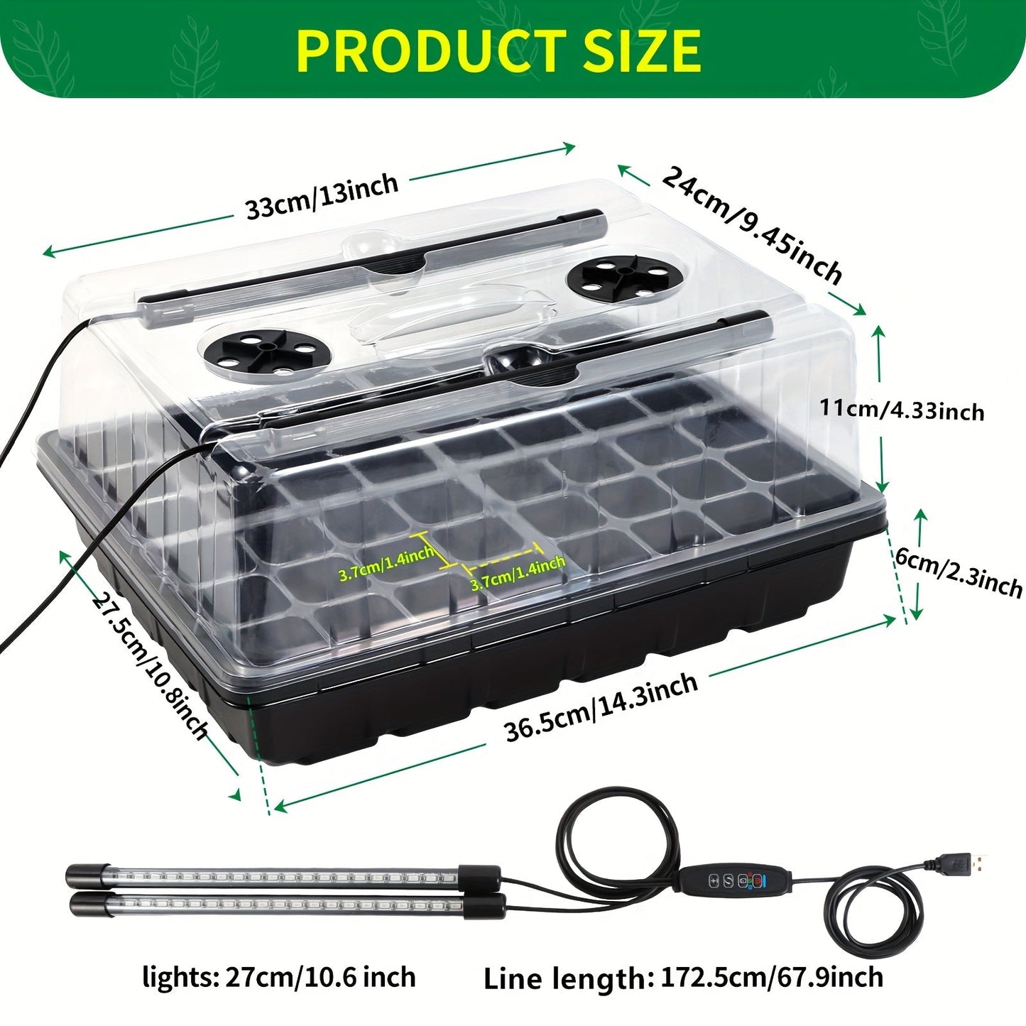 Seed Starter Tray with Grow Light 96 Cell Self-Watering, 10-Level Brightness & Timer, Humidity Dome