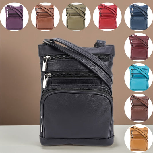 Genuine Leather Shoulder Bag for Women Men Soft First-Layer Cowhide Crossbody Bag Multi-Pocket Messenger Bag 3 Sizes Fits Smartphone Tablet