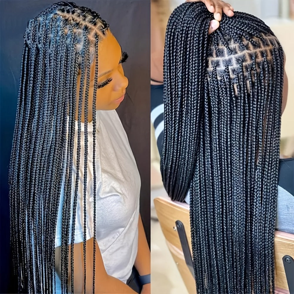 Thirty-Inch Box-Braid Wig with 360 Lace Cap and Four Black, Blonde, Burgundy or Auburn Options