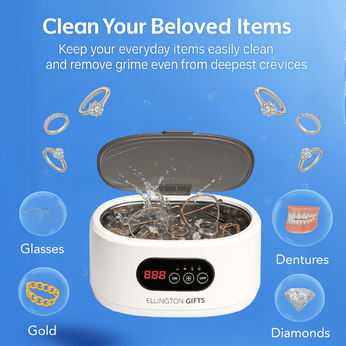 Ultrasonic Cleaner - Jewelry Machine 48000Hz Portable for Glasses Watches Dentures Rings - product detail view 2