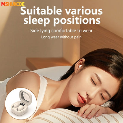 Wireless Earbuds MSHUKCOE Ultra-Thin Sleep and Game Modes with Compact Case in Khaki or White