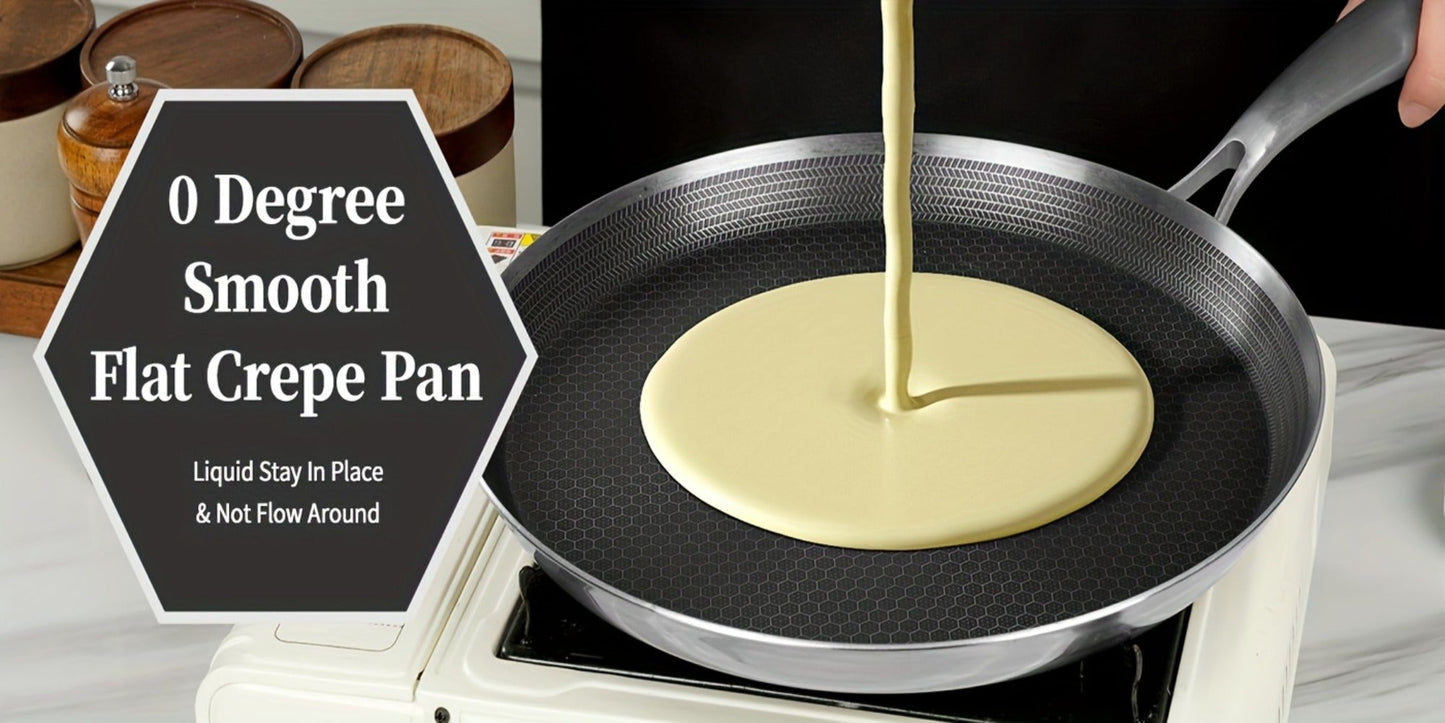 Stainless Steel Crepe Pan 11 Inch with Honeycomb Cooking Surface, Lid and Triple-Layer Base for Pancakes and Tortillas