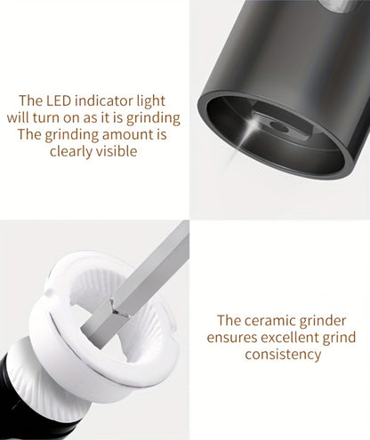 Electric Salt and Pepper Grinder Set with LED Light, Rechargeable Salt Pepper Mill, Adjustable Coarseness 3.72oz Large