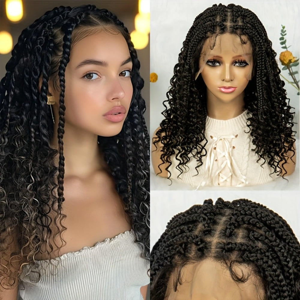 Goddess Square-Braid Wig with Curly Ends in 14- or 16-Inch Lengths and Black, Burgundy or Brown Colors