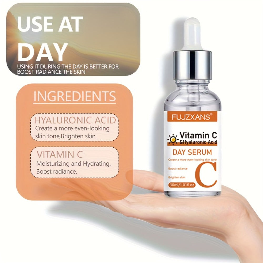 Vitamin C Retinol Hyaluronic Acid Serum Set, 3-Piece Day & Night Dropper Kit with Collagen & Glycerol