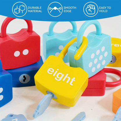 Preschool Math Lock and Key Counting Toy 10 Sets – Number Recognition Manipulative for Kids Ages 3-5, Color-Coded Kindergarten Math