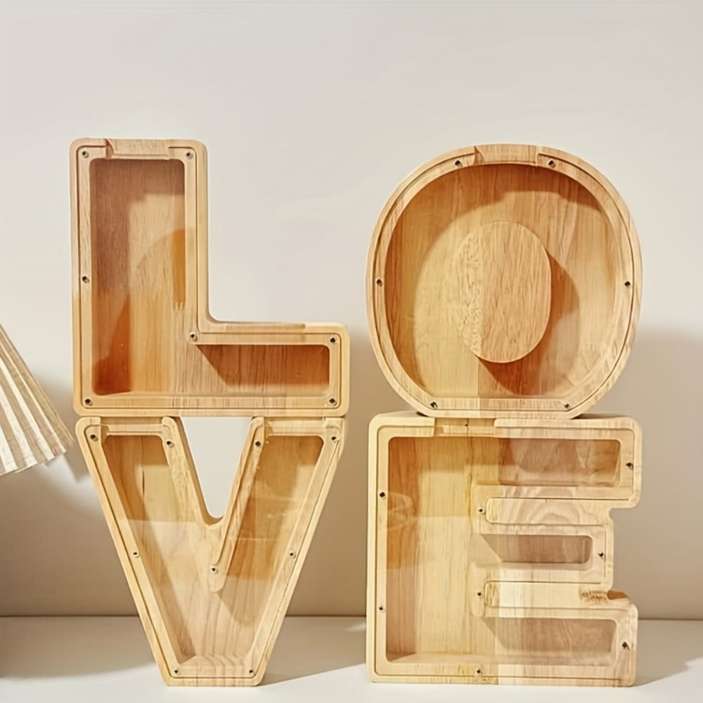 Alphabet Letter Piggy Bank A-Z Wooden Coin Bank Large Capacity Transparent – Personalized Savings Box for Kids | Back to School
