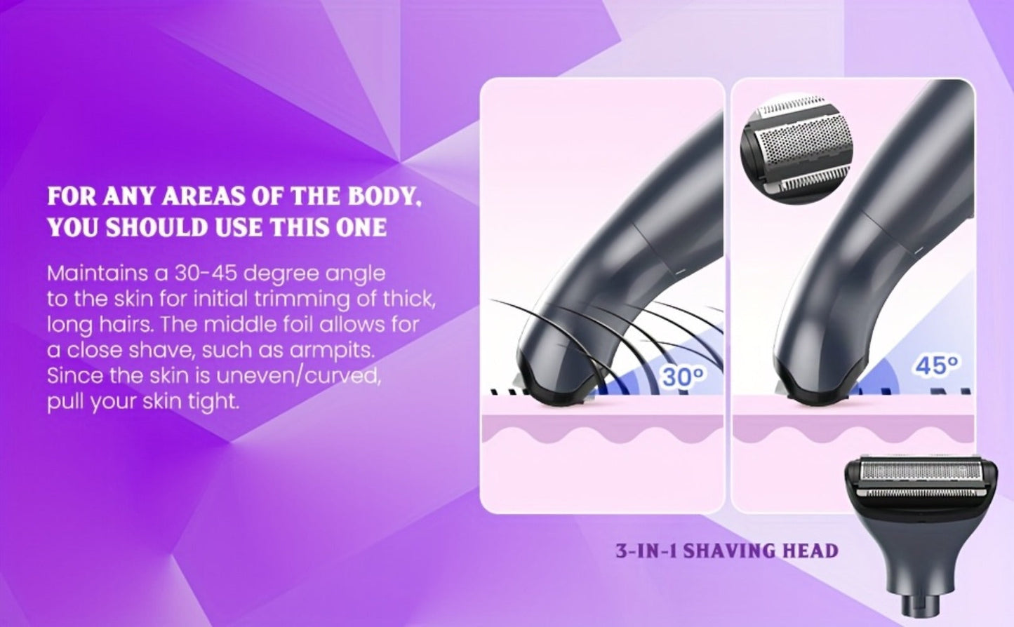 Women's Electric Bikini Trimmer Body Shaver Cordless Razor Replaceable Heads Facial Hair Eyebrow Nose Ear Hair Removal Sensitive Skin