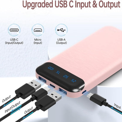 20000mAh Portable Power Bank 2-Pack with LED Display, Fast Charging Type-C & USB for an Everyday Personal Care Routine