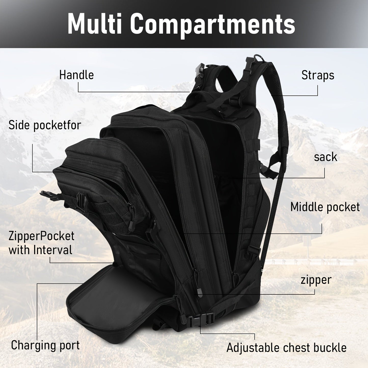 Tactical Military Backpack 50L – Large Capacity Molle Rucksack for Camping, Hiking, Hunting, Fishing & Travel