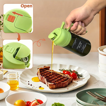 Olive Oil Dispenser Bottle 2-in-1 Glass Oil Sprayer & Dispenser 16oz Kitchen Cooking Oil Bottle with Labels for BBQ, Salad