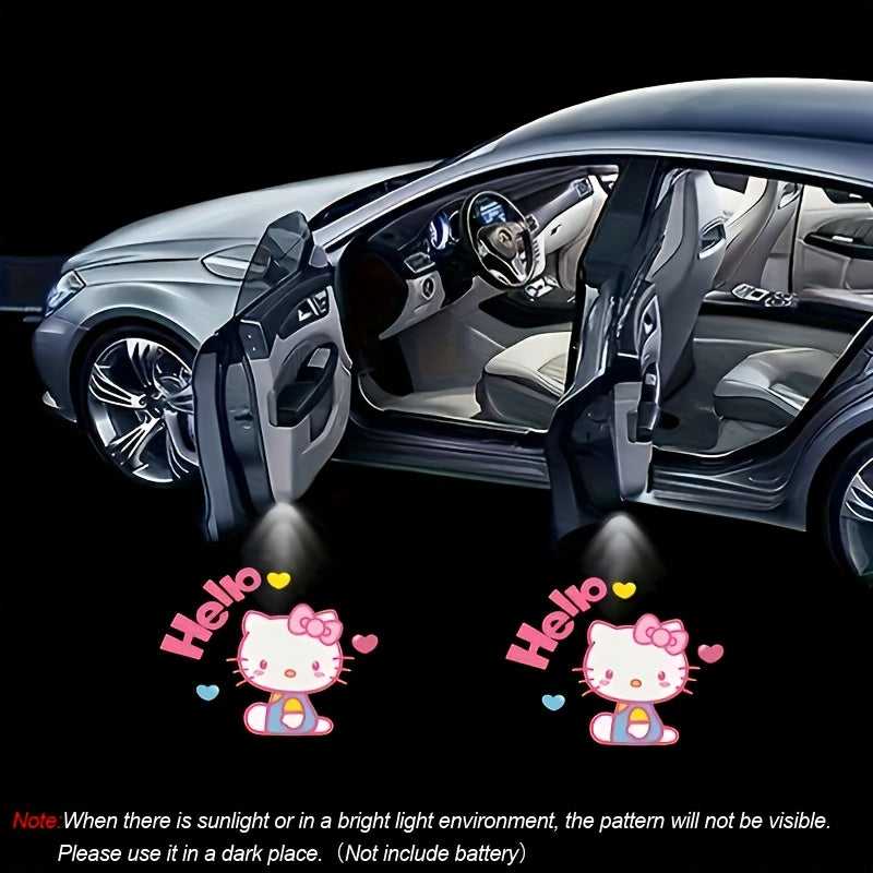 Car Door LED Projector Lights – Hello Kitty Cartoon Shadow Light, Wireless Puddle Light, Ground Projection Lamp for Car Accessories (Set