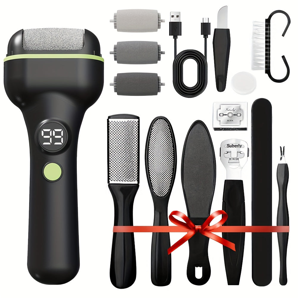 Hard Skin Remover for Feet Electric 14-in-1 Professional Pedicure Kit Rechargeable Foot Grinder 3 Rollers 2