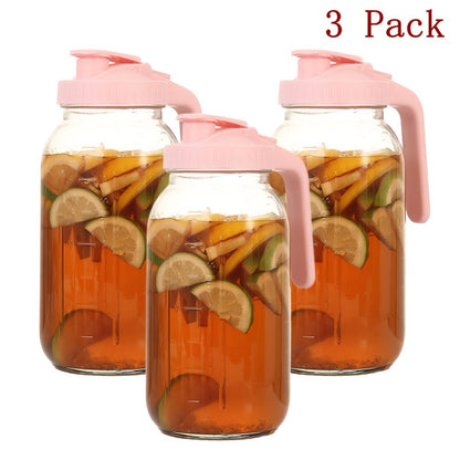 64oz Mason Jar with Handle and Lid 2/3 Pack, Borosilicate Glass Beverage Carafe, Leak-Proof Drinking Jar for Juice