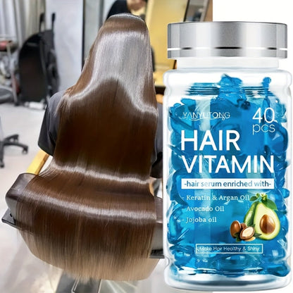 Hair Oil Capsules 40pcs – Keratin Hair Vitamin Essence with Moroccan Argan Oil, Avocado Oil & Jojoba Oil | No-Rinse Deep Nourishing