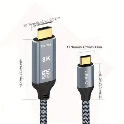 USB-C to HDMI 2.1 Cable 8K@60Hz 4K@144Hz, Aluminum Braided Thunderbolt 4/3 Compatible, 48Gbps HDCP 2.3 HDR