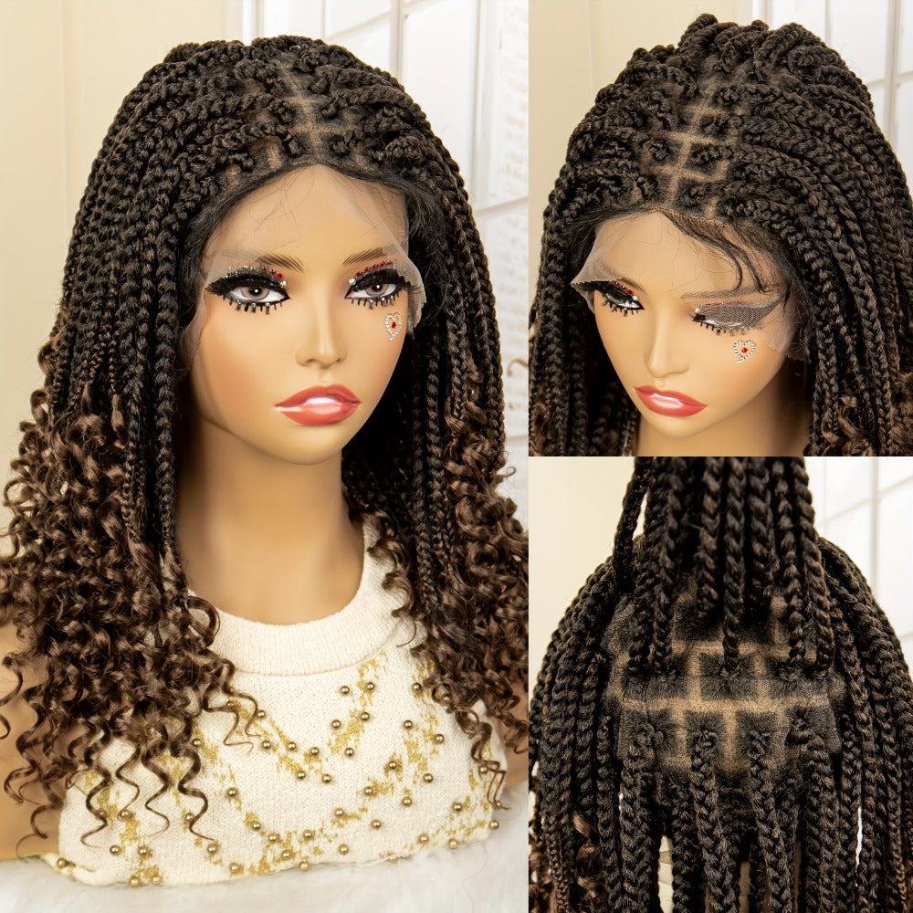 Goddess Square-Braid Wig with Curly Ends in 14- or 16-Inch Lengths and Black, Burgundy or Brown Colors