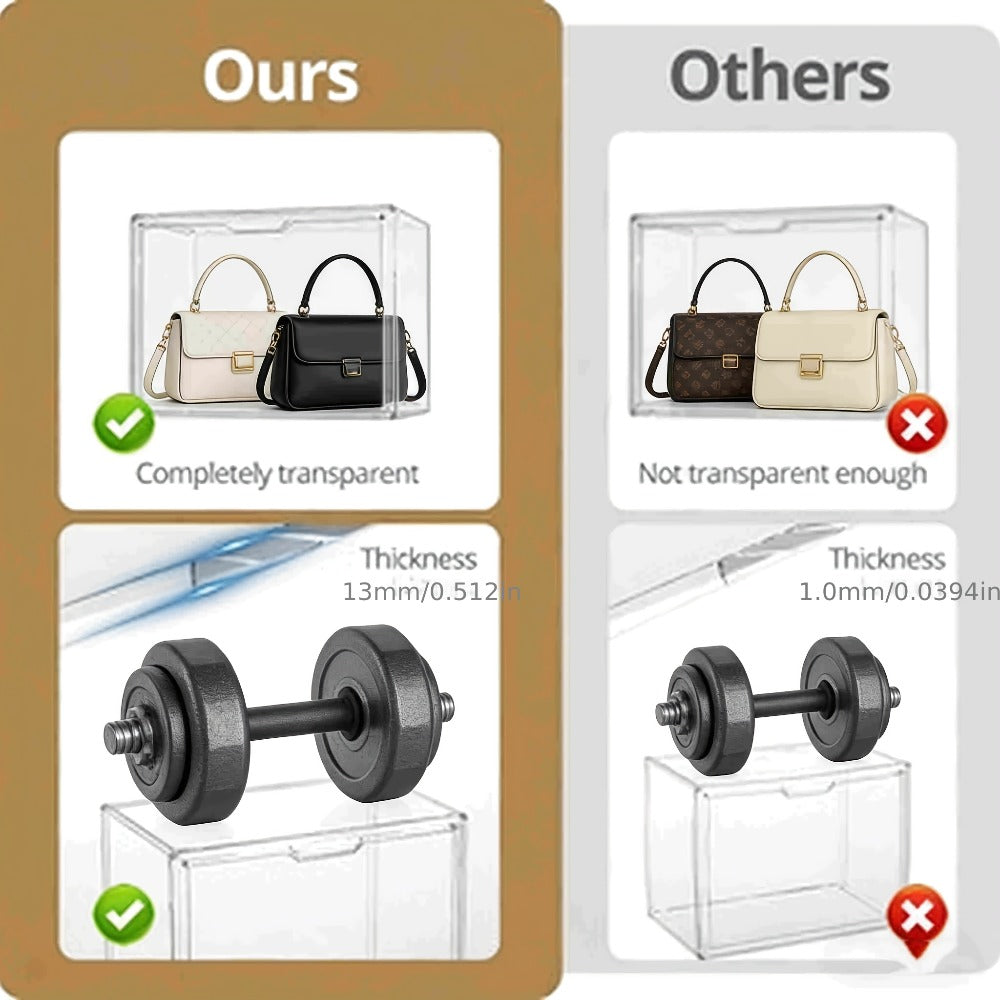 Clear Purse Organizer for Closet – Transparent Acrylic Handbag Display Case with Magnetic Door, Dustproof Stackable Storage Box for Purses