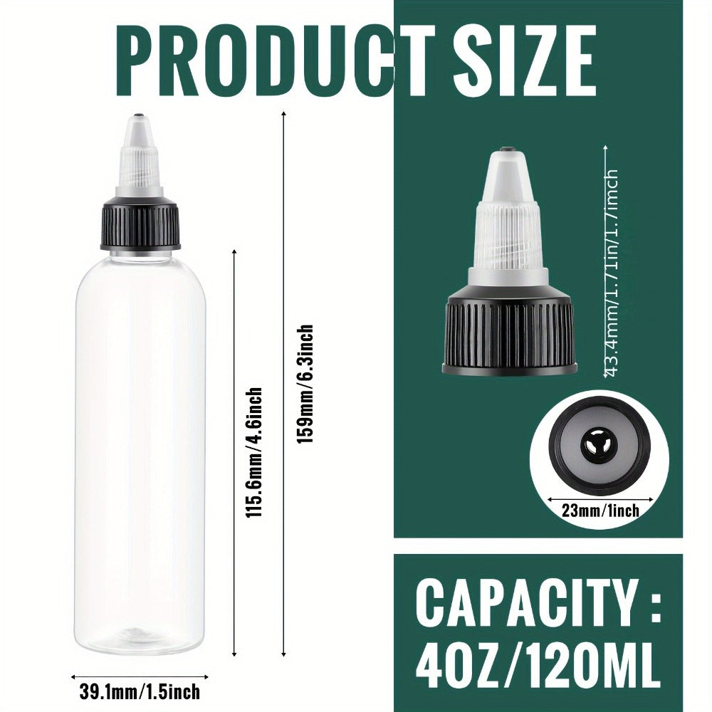 Squeeze Bottles 4oz 100 Pack with Twist Top Caps Empty Plastic Refillable Dispensing Bottles BPA Free for Hair Oil Essential Oil Condiment