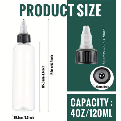 Squeeze Bottles 4oz 100 Pack with Twist Top Caps Empty Plastic Refillable Dispensing Bottles BPA Free for Hair Oil Essential Oil Condiment
