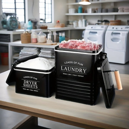 Laundry Pod Container & Dryer Sheet Holder Set with Scoop, Metal Farmhouse Laundry Room Organizer