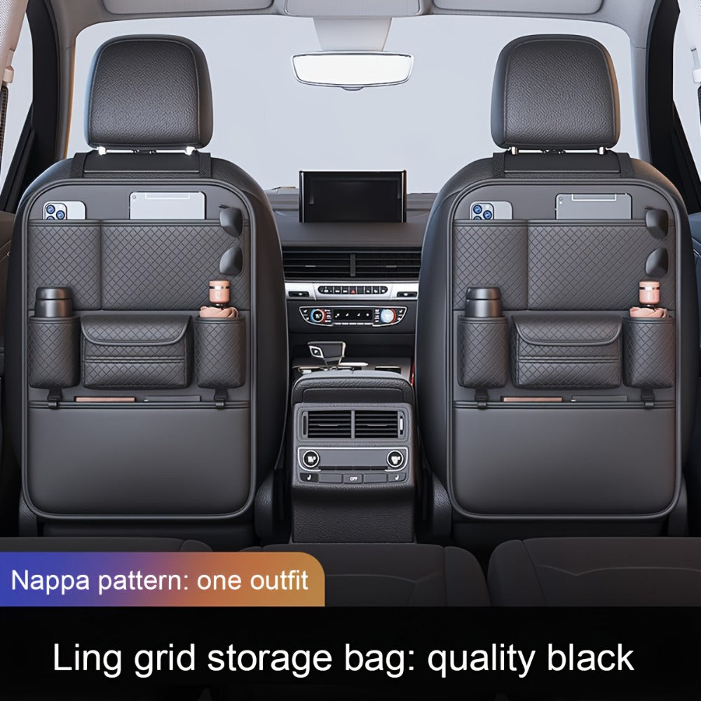 Car Seat Back Organizer – Large Capacity PU Leather Backseat Storage Bag | Multi-Compartment for Tablets, Laptops