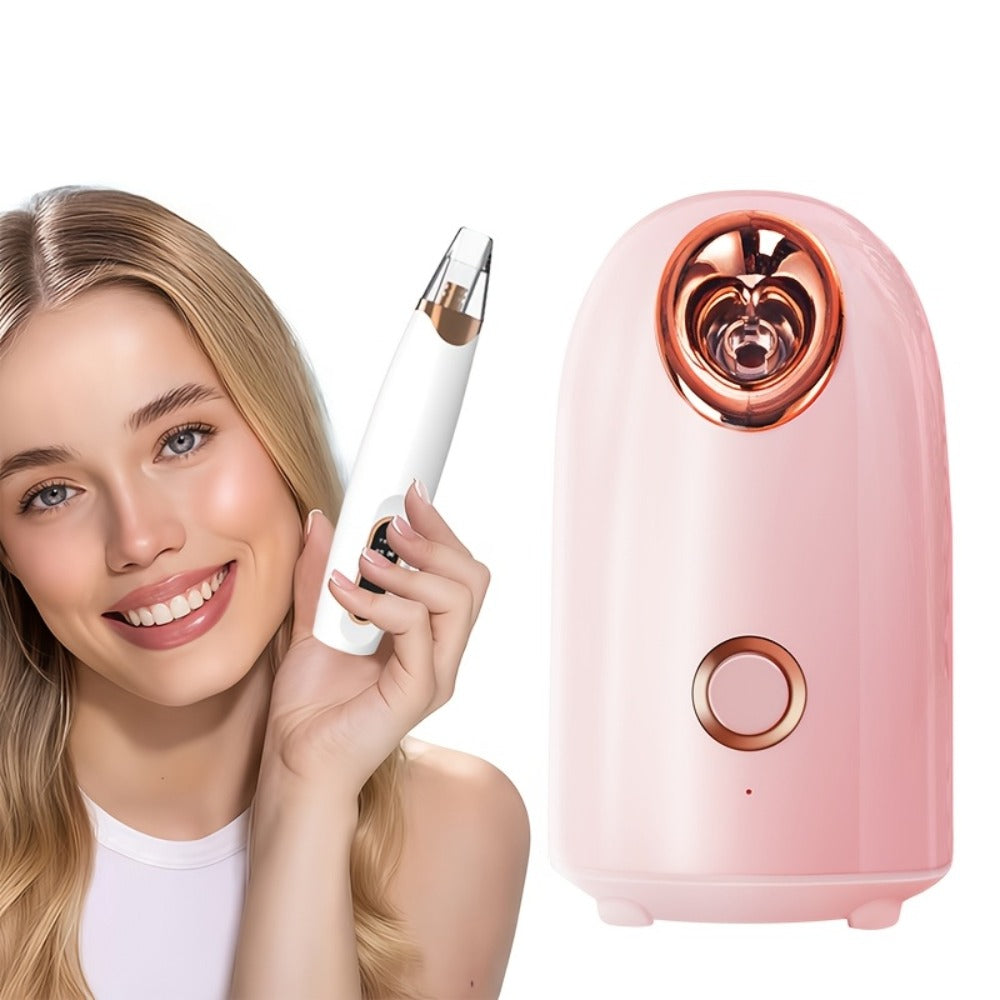 Blackhead Remover & Facial Steamer Combo - Pore Cleansing Home Spa Beauty Device for Dry Skin, Nose & Face Care