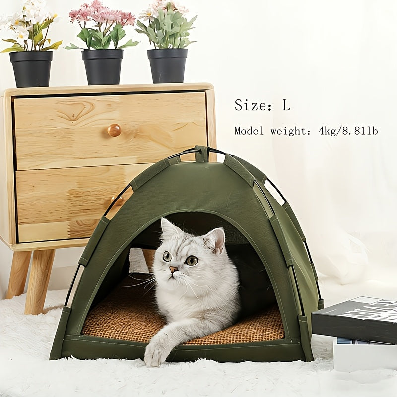 Fern-Green Dome Pet Tent with Folding Fabric Shell, Interior Mat and Three Square Size Options