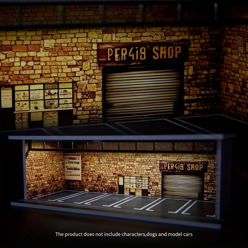 1:64 Diecast Car Display Case with LED Lighted Garage Diorama, Expandable Showcase for 6 Model Cars