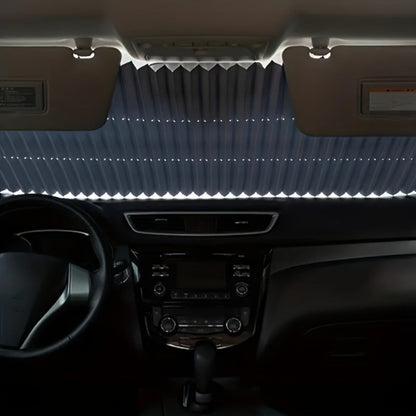 Retractable Windshield Sunshade Aluminum | Auto Fold UV Resistant Heat Insulation, Buckle Stick Install, Front Window Sun Shade Curtain