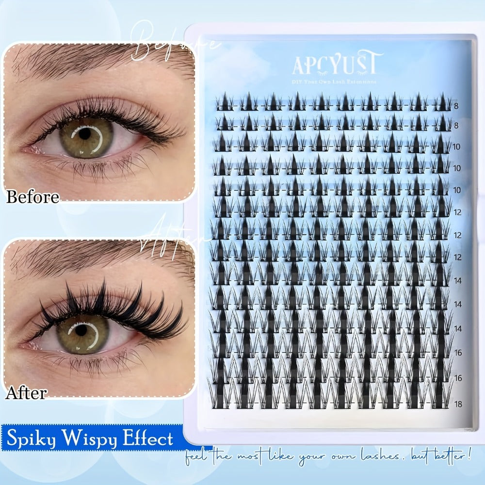 Spiky Wet-Look Fairy Lash Clusters Kit – Manga Anime C Curl Individual Spike Eyelash Extensions 8mm-18mm Mixed Length