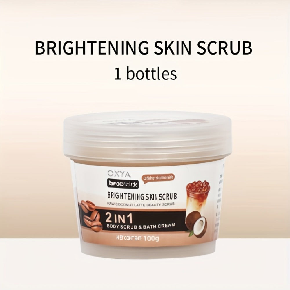 Exfoliating Body Scrub with Coconut Oil & Shea Butter – Raw Coconut Latte Sugar Scrub for Women, Deep Moisturizing Face & Body Exfoliator