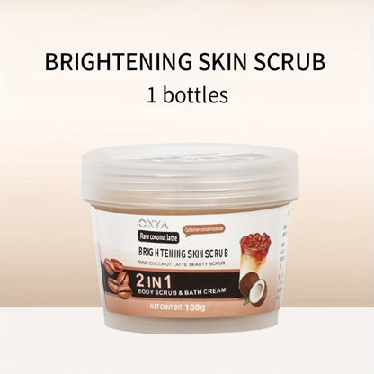 Exfoliating Body Scrub with Coconut Oil & Shea Butter – Raw Coconut Latte Sugar Scrub for Women, Deep Moisturizing Face & Body Exfoliator