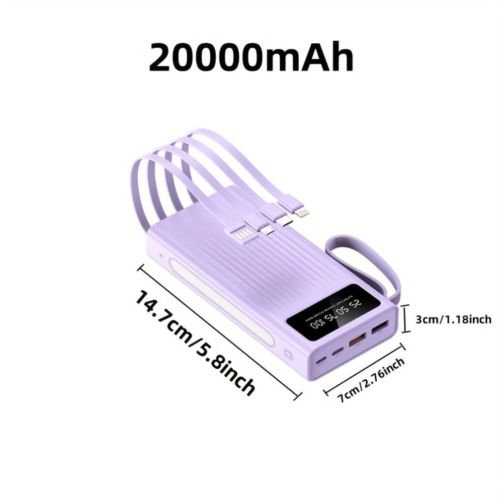 Power Bank for Camping, 10000-30000mAh with 15W Charging, Four-in-One Cable and Four-Mode Camping Light