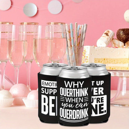 6-Pack Neoprene Beer Can Coolers with Funny Drinking Phrases – Insulated Drink Sleeves for Soda & Lager – Durable Cylindrical Can Huggers