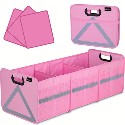 30-Inch Foldable Car Trunk Organizer with Multi-Pocket Storage, Reflective Triangle and Black or Pink Finish