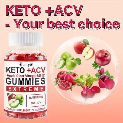 Apple Cider Vinegar Gummies with B12, Pomegranate & Beet Juice Powder, Keto ACV Supplement for Metabolism