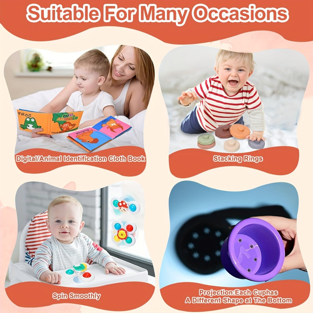 Sensory Stacking Toy Set 3-in-1 for Toddlers & Babies, Hand-Eye Coordination & Fine Motor Skills Activity Kit with Cloth Book