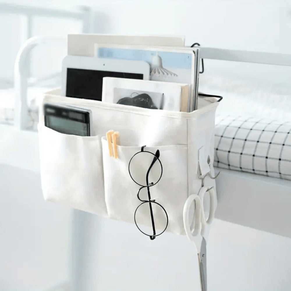 Bedside Hanging Organizer 2Pack Bed Rail Storage Bag - Bunk Bed Dorm Hospital Caddy for Books for Entryways, Bedrooms and Living Spaces