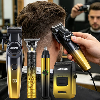 Men's Grooming Gift Box Set – Dragon & Phoenix Design, 2/4pcs Kit with Shaver, Hair Clipper, Nose Hair Remover & T9 Detail Trimmer