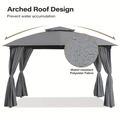 Gazebo Canopy Tent 10x10ft Arch Double Roof Mosquito Net Curtains for Garden, Yard and Pest Management