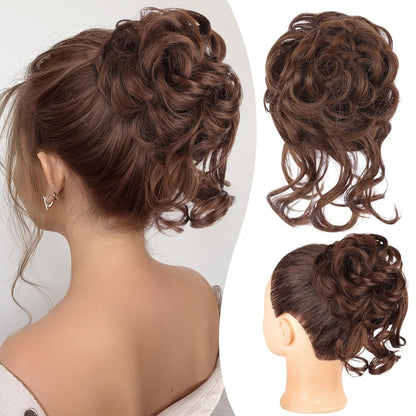 Hair Extensions Curly-Wavy 6-Inch Synthetic Messy Bun with Claw Clip and Seven Color Codes