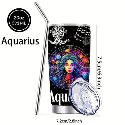 Insulated Tumbler 20oz Zodiac Sign 304 Stainless Steel with Lid, Straw and 12 Horoscope Options